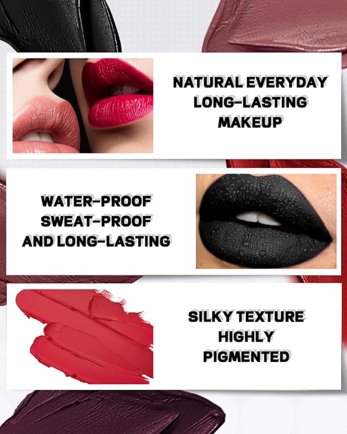 Purple Pink Lipstick,Long Lasting Lipsticks, Hydrating Matte Velvet Lip Stick,Intense Lip Color Non Stick Waterproof&Smudge Proof Lipsticks,Facial Beauty Lavender Lipstick Makeup for Halloween Party12