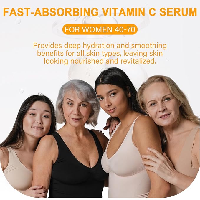 Vitamin C Serum for Women over 70, Vitamin C Serum for Mature Skin Face Hydrates, Firms, Lifts, Targets Age Marks, Wrinkles and Smoothes Skin Texture 1.69 fl oz Pack of 2