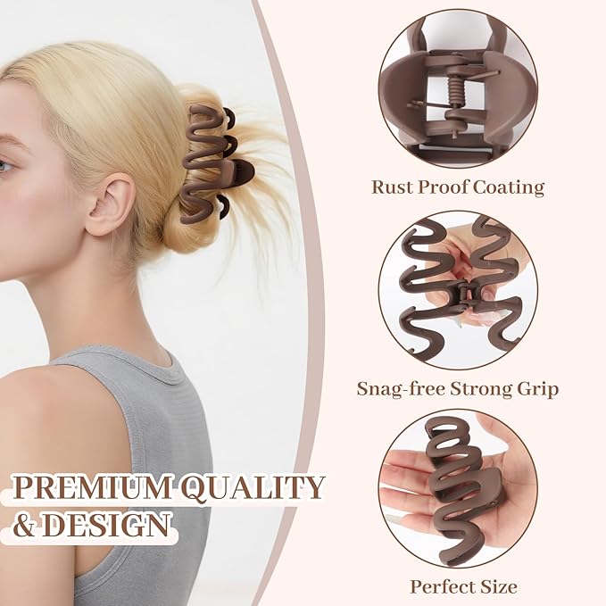 Matte Non-Slip Large Hair Clips for Women 8PCS (Neutral Colors), Durable Claw Clips for Women/Girls | Gift-Ready Neutral Hair Accessories for Daily & Special Occasions