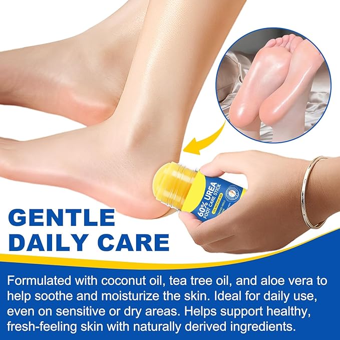 Foot Care Stick with 60% Urea 2% Salicylic Acid Aloe Vera coconut tea tree oil, Foot Callus Dead Hard Skin Remover Moisturizer for Rough Dry Cracked Feet, Knees, Elbows, Hands Repair Stick