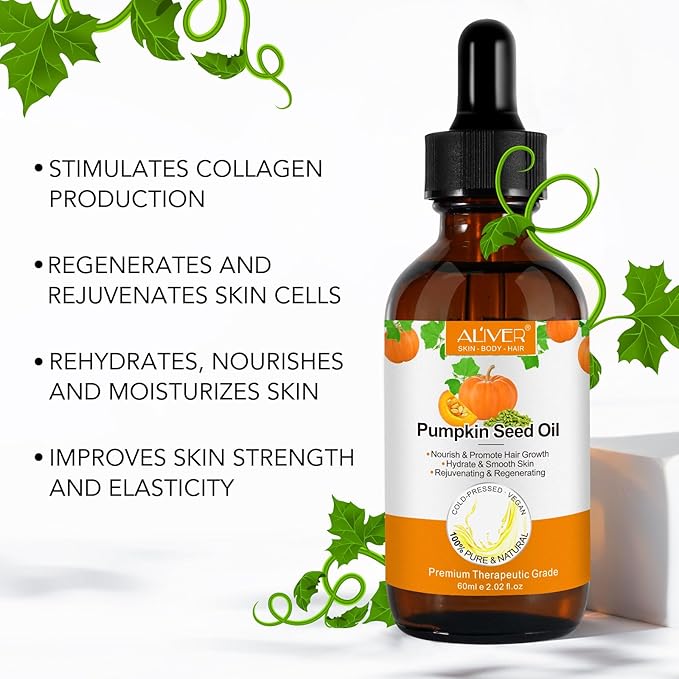 2 Pack Pumpkin Seed Oil, Pumpkin Seed Oil for Hair Growth, Pure Cold Pressed Pumpkin Seed Oil for Dry Damaged Hair Growth, Hydrating, Scalp Moisturizer, Nourishment