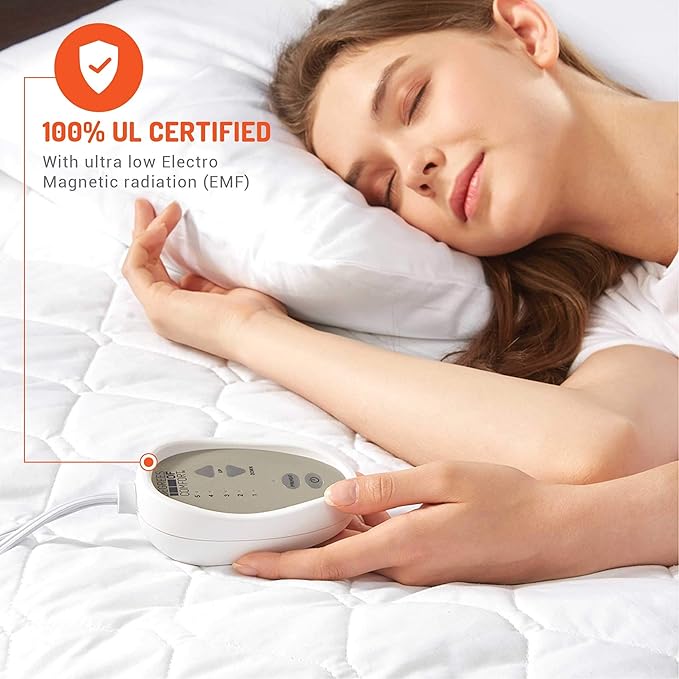 Degrees Of Comfort Heated Mattress Pad Twin Size | Zone Heating Electric Bed Warmer W/Auto Shut Off | Fit Up to 15 Inch | 12.5ft Long Cord - 39x75 Inch, White