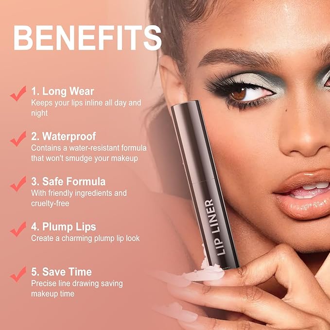 OETUIOW Lip Stain Long Lasting & Waterproof Lip Liner, Non-Stick Cup Highly Pigmented Natural Finish, Lip Gloss for All-Day Color Hold (Black)