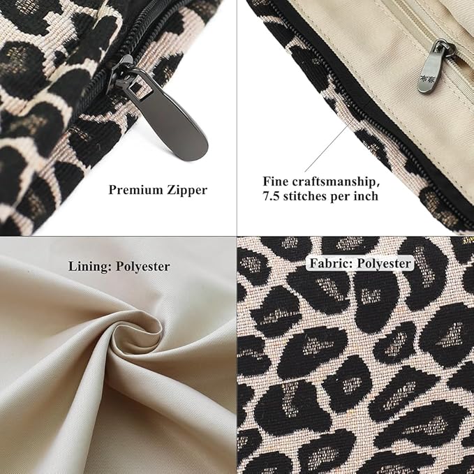 Leopard Jacquard Makeup Bag - Large Capacity Cosmetic Pouch for Travel, Toiletry Bag & Makeup Organizer with Zipper, Perfect for Daily Use & Gifts