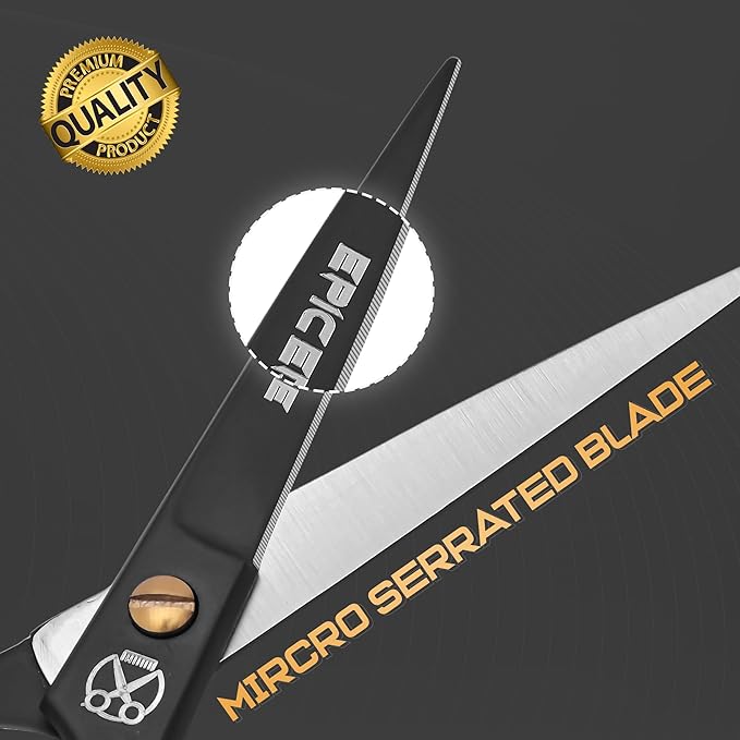 Hair Cutting Scissors - 6.5” Professional Hair Scissors For Men and Women High Carbon Stainless Steel With Serrated Blade And Leather Bag - Barber Scissors - Salon Hair Shears, Haircut Scissors