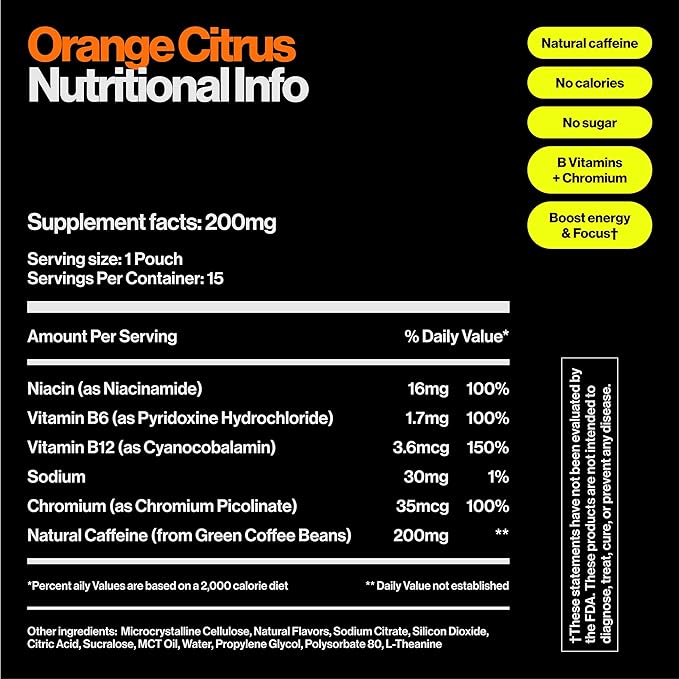 Wip Energy Pouches | 200mg Natural Caffeine | Vitamins and Minerals | Orange Citrus | 15 Pouches Per Can | 3 Cans