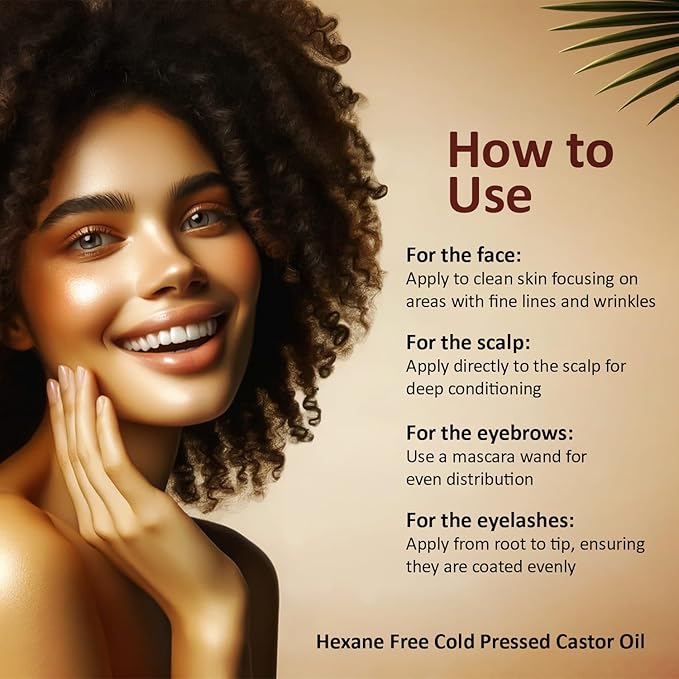 Pure Cold Pressed Hexane-Free Castor Oil - Glass Bottle for Hair Growth, Face, Scalp, Skin & Eyelashes - Nourishing & Moisturizing - 4 fl oz