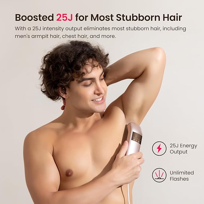 IPL Laser Hair Removal for Women and Men, 25J Triple-Pulse Permanent Hair Removal Device for Ingrown & Coarse Hair, 37°F Painless Sapphire Ice Cooling Hair Removal for Legs, Facial, Armpits, Bikini