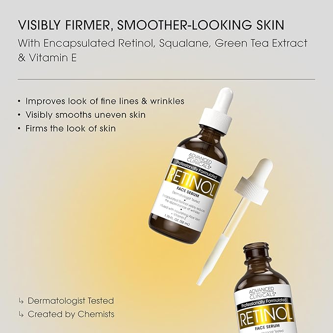 Advanced Clinicals Retinol Body Lotion + Retinol Serum 2PC Skincare Set For Women & Men Helps Diminish Appearance Of Crepey Skin | Face Serum & Body Cream Visibly Improves Look Of Wrinkles & Sagging