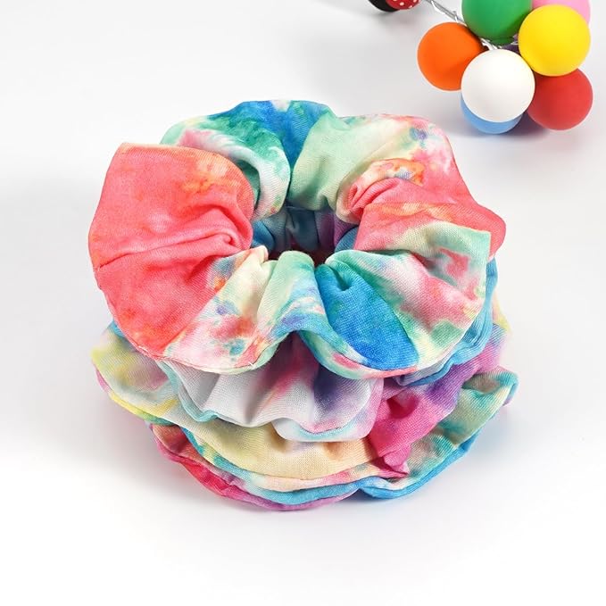 4pcs Tie Dye Hair Ties Soft Colorful Tie Dye Hair Scrunchies for Women Teen Girls Elastic Hair Bands Ponytail Holder Hair Accessories Gifts