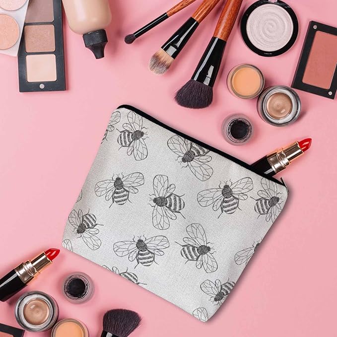 Bumblebee Makeup Bag For Women, Adorable Cosmetic Bag Makeup Bags, Gray Animal Bee Bumblebees Zipper Bag Travel Bags Toiletry Organizers Pouch Bags Washing Bags For Gym Bathroom