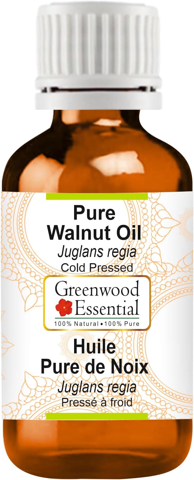 Greenwood Essential Walnut Oil (Juglans regia) | Cold Pressed | Natural | Undiluted | For Diluting Essential Oils | For Skin & Massage | Men & Women | 15ml (0.50 oz)