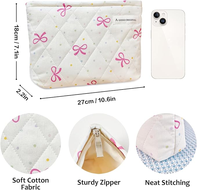 STARDW Cute Cotton Quilted Makeup Bag Cosmetic Bags for Women and Girls,Travel Toiletry Bag Floral Makeup Zipper Pouch, Purse Organizer Pouches,Canvas Lining