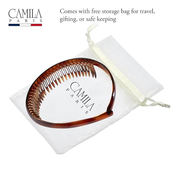 Camila Paris AD109 French Headband for Women Tortoise Shell, Strong Hold Grip Women's Hair Band, Very Flexible, No Slip and Durable Styling Girls Hair Accessories, Made in France