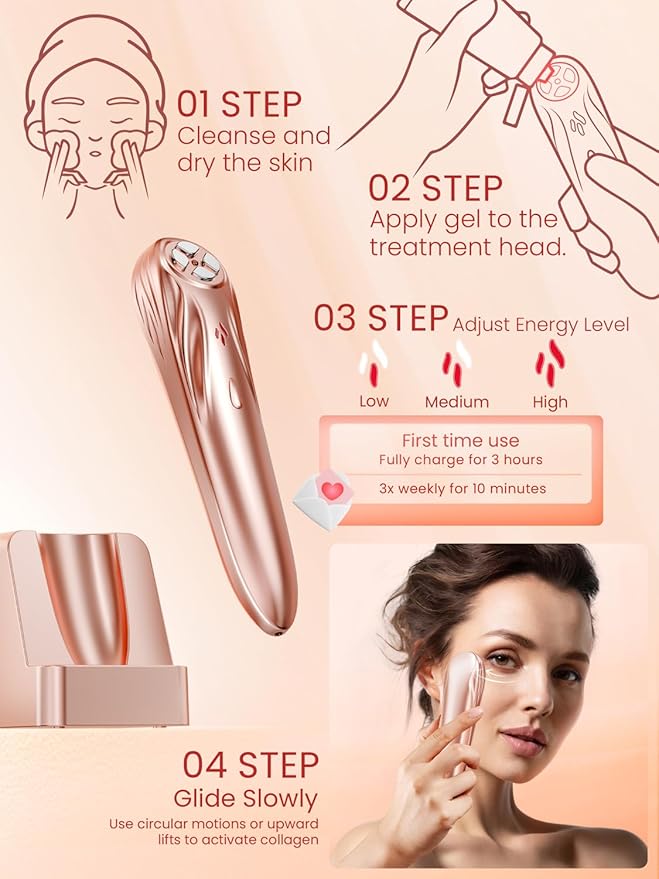 Radio Frequency Skin Tightening Device, RF Face Machine for Anti-Aging, Wrinkle Reduction & Jawline Lifting, Professional Wireless Home Use with 3 Levels