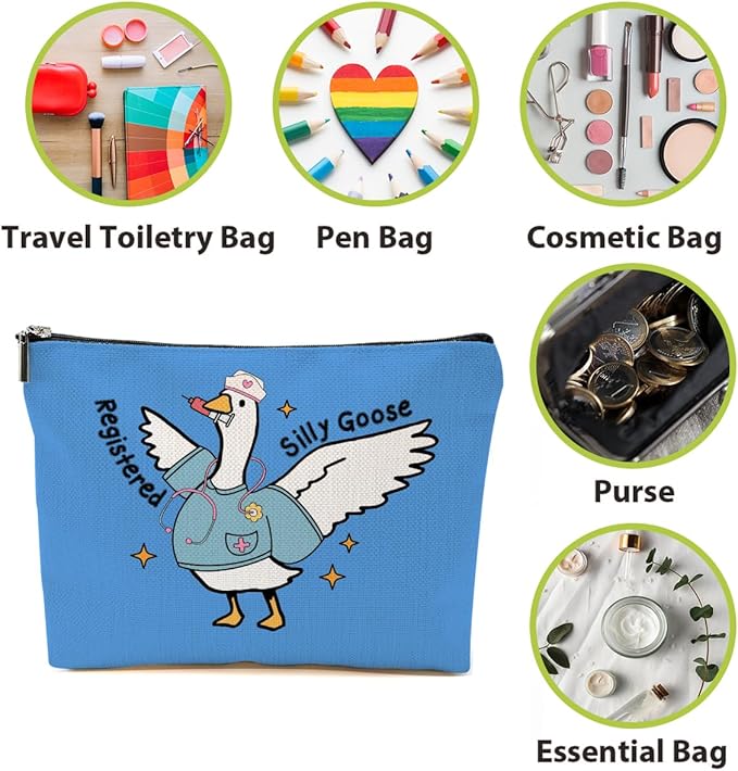 Nurse Practitioner Gifts Makeup Bag, Nurse Accessories Funny Goose Cosmetic Bag, Travel Organizer Zipper Pouch Thank You Nurses Week Gifts for Women Registered Nurses Physician Assistant, Blue