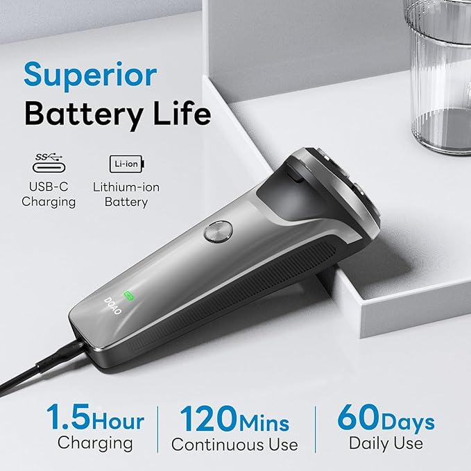 Electric Razor for Men, 100% Waterproof, Gentle on Sensitive Skin, Wet & Dry Rotary Electric Shavers for Men, Pop-up Beard Trimmer, 120 Min Shaving, 1.5H Fast Charge, Ergonomic Men's Shaver