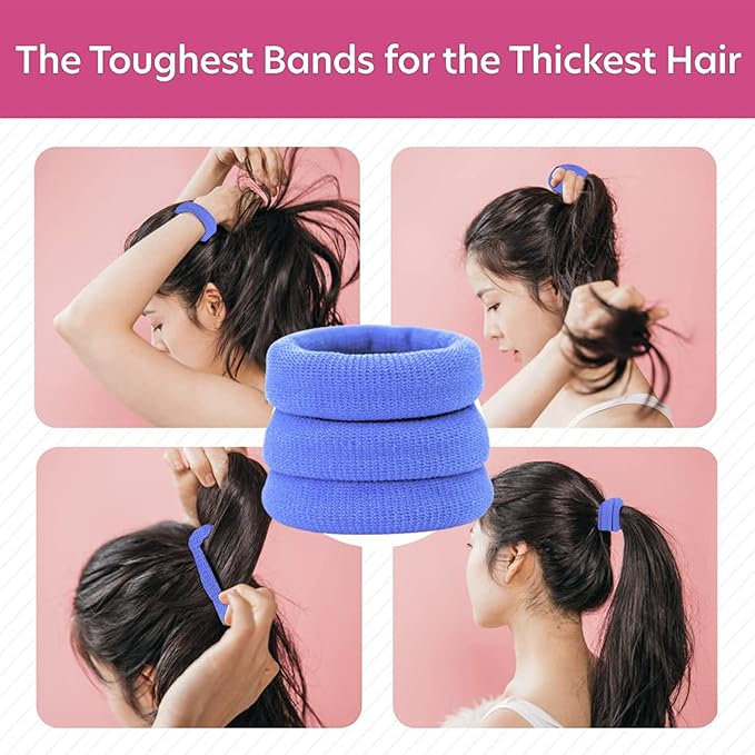 Burlybands Large Hair Ties for Thick, Heavy or Curly Hair - Non-Slip, Non-Damage, Seamless Women's Ponytail Scrunchies - Light Blue, 3 Pcs