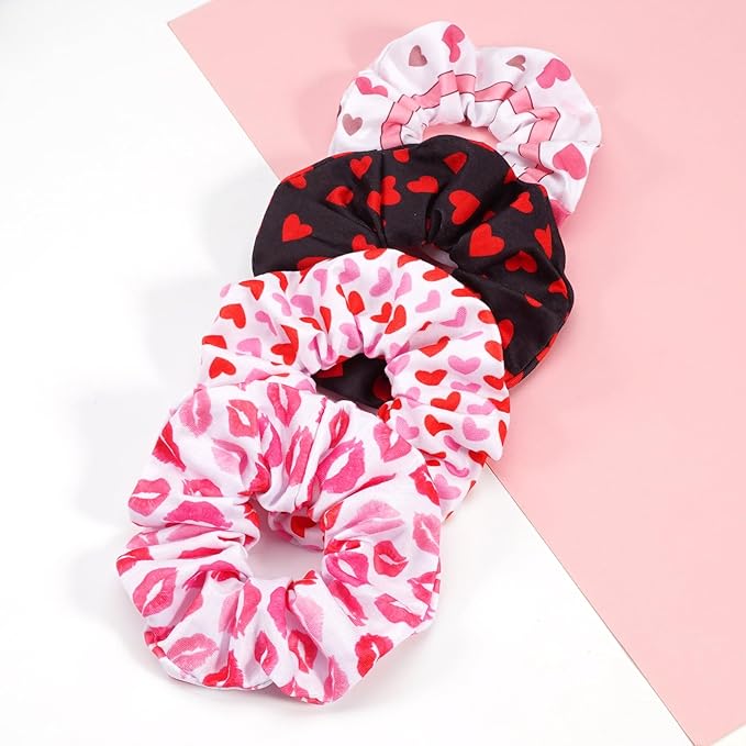 Valentines Hair Scrunchies Love Heart Hair Ties Cute Valentine's Day Hair Tie Hair Ropes Valentines Hair Accessories for Women Girls Elastics Ponytail Holder Hair Bands Gifts