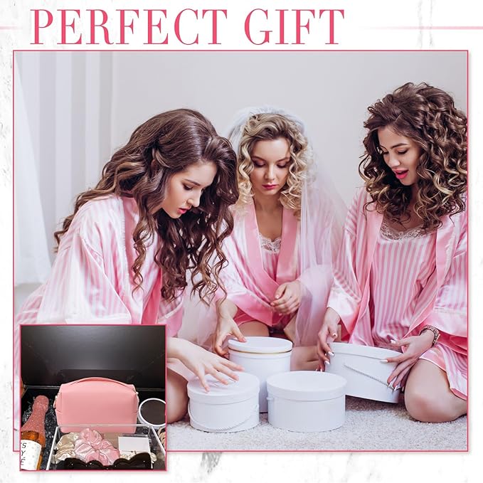 Sanwuta 9 Pcs Makeup Bags Bulk PU Double Zippers Cosmetic Bag Makeup Toiletry Christmas Small Pouch Portable Travel Organizers Case for Women Bridesmaid Party End of The Year(Pink)