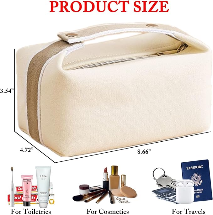 Travel Makeup Bag, Waterproof Canvas Cosmetic Bag Make Up Organizer Case for Women, Large Toiletry Bag Skincare Pouch for Toiletries Accessories Brushes