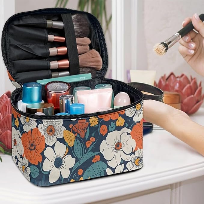 JoyLamoria Floral Blossoms Bag Portable Cosmetic Bag Cute Handbag Wallet Coin Purse with Handle