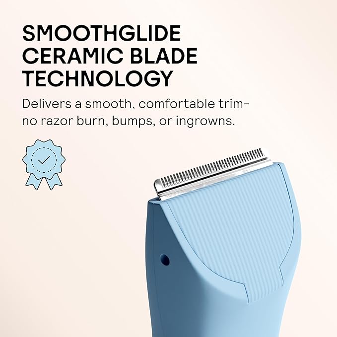 MERIDIAN The Trimmer Original - Body Hair Trimmer for Men, Electric Shaver for Pubic Hair, Chest, Legs & Bikini, Waterproof & Rechargeable, Sky