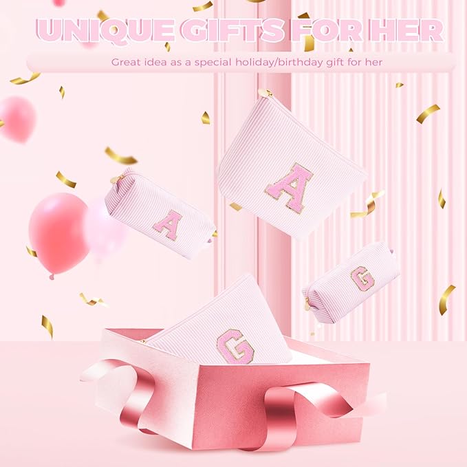 Personalized Makeup Bag for Women Girls - Fashion Cosmetic Bag Trendy Travel Toiletry Bag with Initials Letter - Teen Gifts - Pink,Z