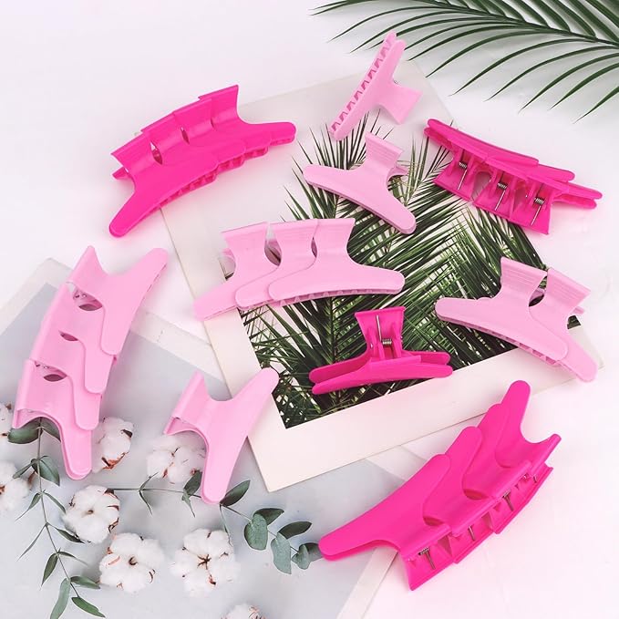 24 Pcs Pink and Hot Pink Butterfly Hair Clips for Styling and Sectioning - Pro Claws Clamps for Cutting, Coloring - Hair Accessories for Women Girls