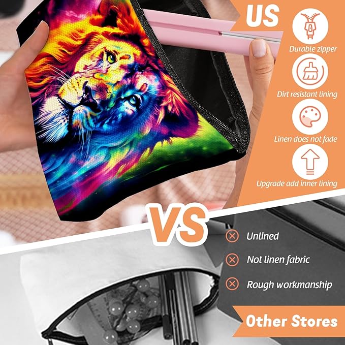 Makeup Bag Travel Cosmetic Bags Small Makeup Case Waterproof Zipper Pouch for Women Girls 7X9inches - Fantasy - Style Lion Portrait in Vivid Colors