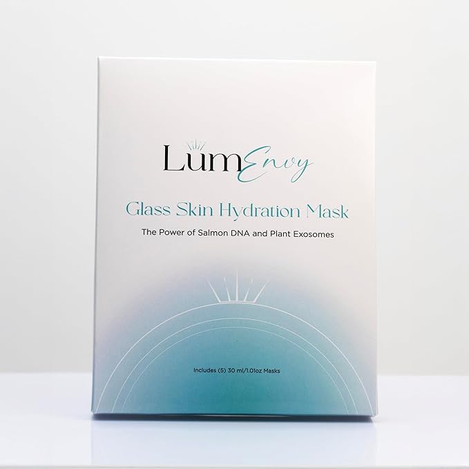 LúmEnvy Glass Skin Hydration Mask | Salmon DNA (PDRN) & Centella Collagen Face Mask - Deep Hydration, Pore Refining, Brightening & Firming Bio-Cellulose Facial Sheet for Radiant Glow