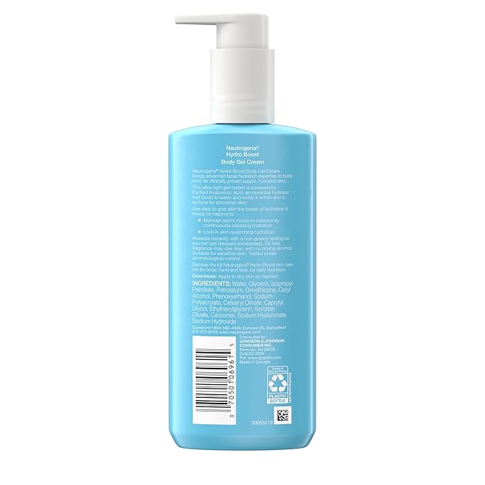 Neutrogena Hydro Boost Body Gel Cream Moisturizer with Hyaluronic Acid, Hydrating Lotion For Sensitive Skin, Fragrance Free, 8.5 oz