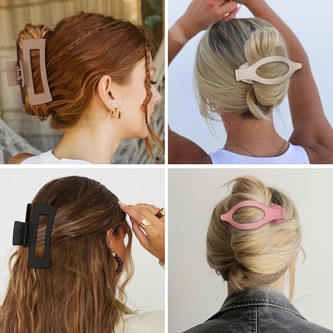 Hair Clips for Women 4.3 Inch Large Hair Claw Clips 8 pcs Square Claw Clips & Flat Hair Clips for Thick or Thin Hair French Concord Hair Barrettes Alligator Hair Accessories for Women (Light Colorful)