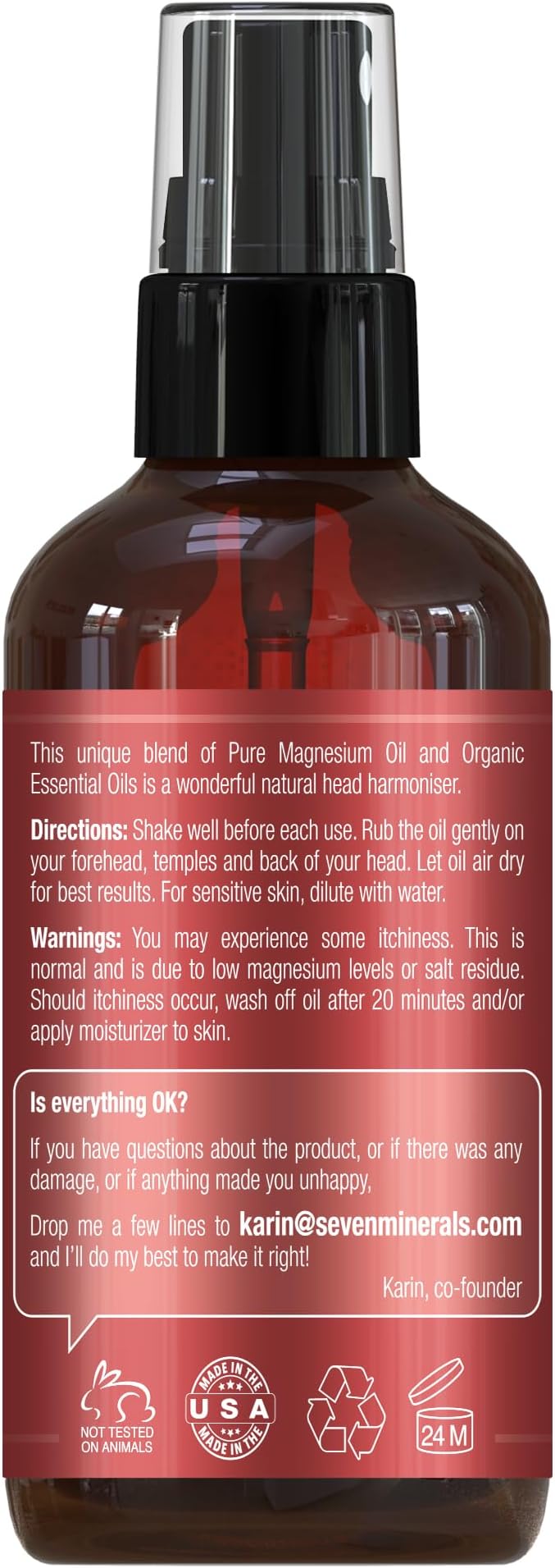 Seven Minerals, Head Harmony Spray - Powerful Magnesium Oil Blend with Essential Oils (Lavender, Sweet Marjoram, Peppermint, Rosemary, and Basil) fo Relief - Made in USA - Free Trigger Tracker