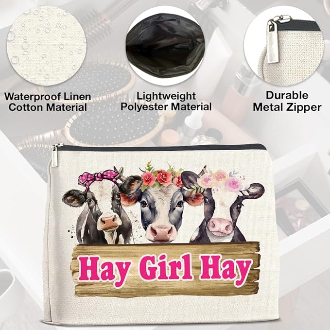 Cow Gifts Makeup Bag Funny Cow Lover Gifts for Women Girls Hay Girl Hay Zipper Makeup Pouch