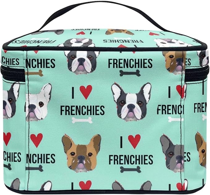JoyLamoria French Bulldog Print Travel Makeup Bag Outdoor Handbag Cosmetic Case Zipper Closure