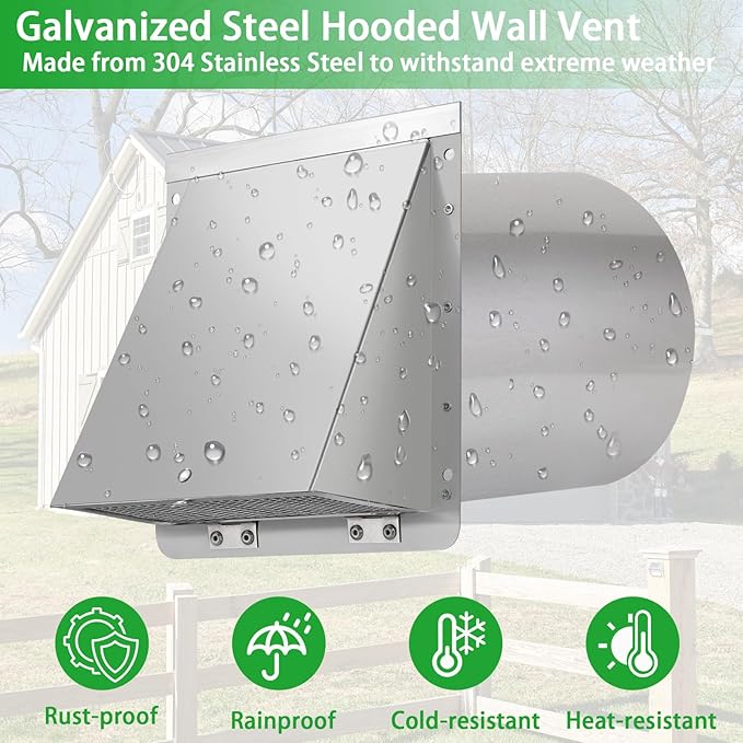 8 Inch Wall Vent, Hooded Wall Vent - Image 5