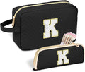 Personalized Initial Makeup Bag Trendy Stuff Leather Waterproof Cosmetic Bag Travel Toiletry Bag, Christmas/Thanksgiving/Halloween Gifts Makeup Organizer Case for Women Girls Mom Girlfriend Wife