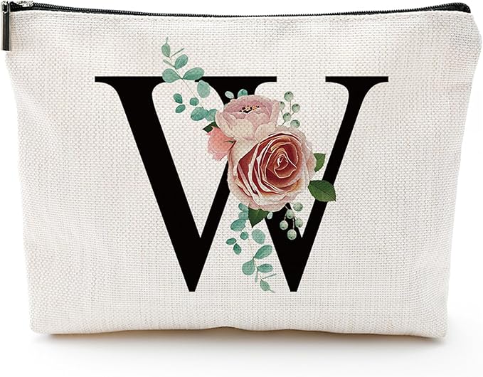 Initial A-Z Personalized Makeup Bag, Monogrammed Bridesmaid Gifts/Presents Cosmetic Bag, Portable Stationary Storage Organizer Pouch, Friendship Love Travel Makeup Bags