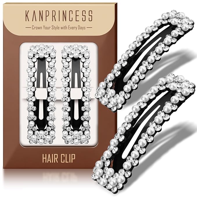 Rhinestone and Crystal Hair Clips 2-Pack, Sparkly Barrettes & Elegant Bling Accessories for Women & Girls(Set21)