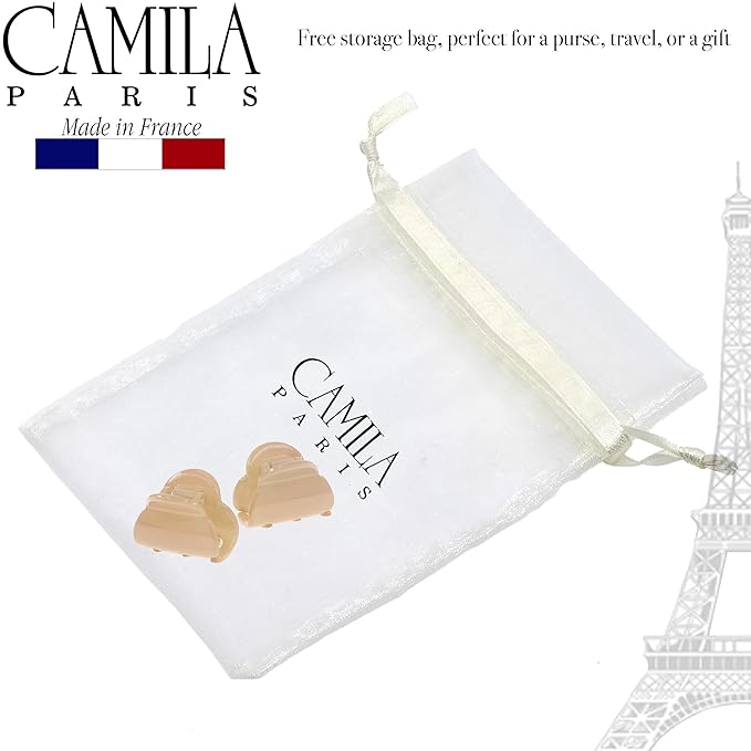 Camila Paris CP3480 French Hair Clip for Women, Set of 2 Small Beige Girls Hair Claw Clips Fashion Durable Hair Accessories for Women, Luxury Ladies Strong Hold No Slip Grip Clamp, Made in France