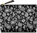 Cute Makeup Bag for Purse Waterproof Cosmetic Bags for Women Funny Smooth Zipper Travel Toiletry Pouch 10X8 Inches-Paisley Floral-Black Makeup pouch