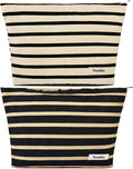 SOIDRAM 2 Pieces Makeup Bag Large Stripe Cosmetic Bag Capacity Canvas Travel Toiletry Bag Organizer Cute Makeup Brushes Aesthetic Accessories Storage Bag for Women, Stripe L Black White