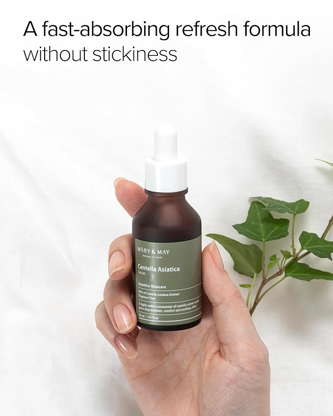Mary&May Centella Asiatica Serum - 95% of Cica Extracxt for Instant Skin Soothing, Regeneration, and Elasticity Improvement - Korean Face Serum, Fragrance-Free, 1.01 fl.oz.