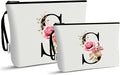 Vavabox A-Z Personalized Makeup Bag, Birthday Gifts for Women Mom, Gifts for Best Friend, Bride Bridesmaid Cosmetic bag (S, 03-White Set)
