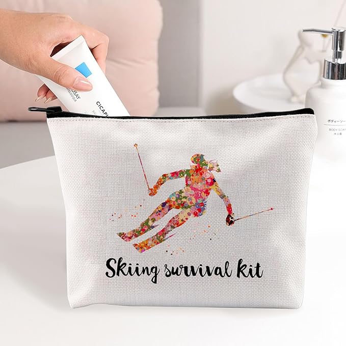 Skiing Survival Kit Ski Themed Makeup Bag - Essential for Skiing Survival Fashionable and Portable Beauty Storage Bag Gifts for Skiers Women