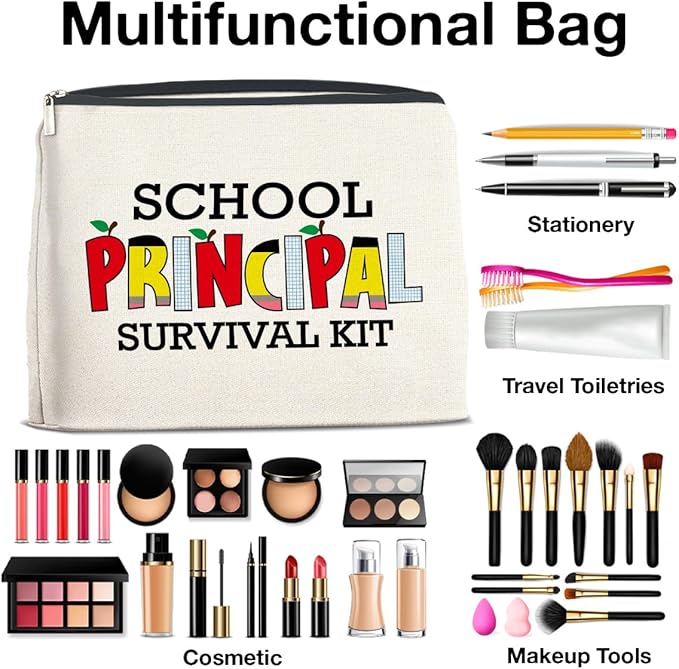 School Principal Gifts: Makeup Bag, Appreciation Gifts for Women, Survival Kit Zipper Pouch