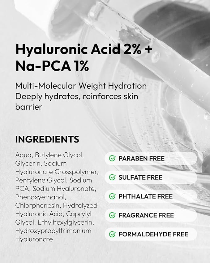 Hyaluronic Acid 2% Serum - Dermatologist Developed for Weightless Hydration - Hyaluronic Acid 2% + Na-PCA 1% Serum For All Skin Types - 1 Fl Oz