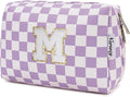 Narwey Birthday Gifts for Women Girls, Initial Makeup Bag for Bridesmaid Teacher Sister Friend Graduation Gifts, Personalized Monogram Cosmetic Toiletry Bag, Teen Girls Trendy Stuff (Purple M)