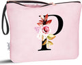Vavabox A-Z Personalized Makeup Bag, Birthday Gifts for Women Mom, Gifts for Best Friend, Bride Bridesmaid Cosmetic bag (P, Pink)